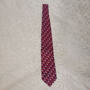 Fabio Fazio 100% Silk Handmade Tie Red Geometric Squares Business Dress 64.5 x 4